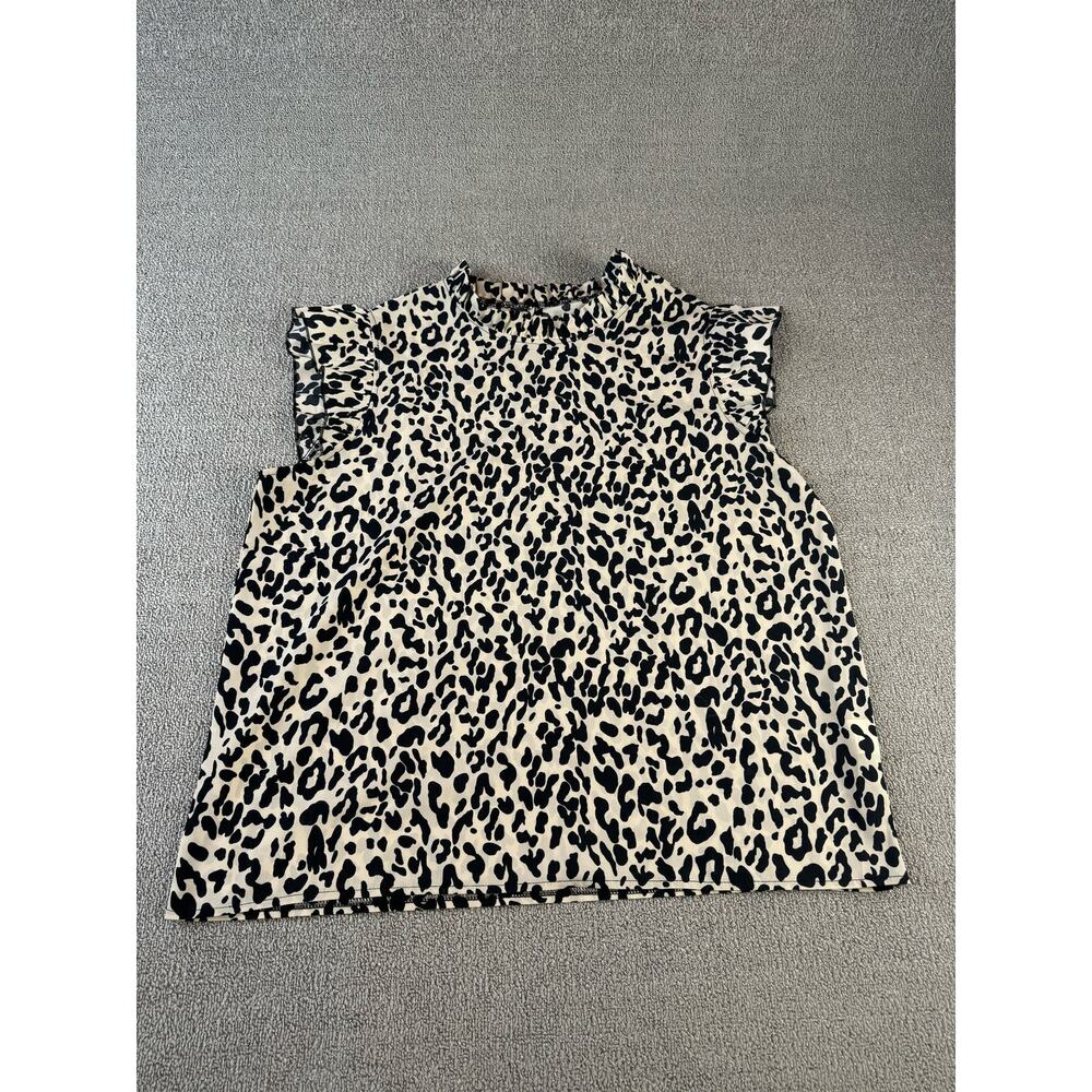 Womens Blouse Sleeveless Leopard Print Ruffle Career Size XL